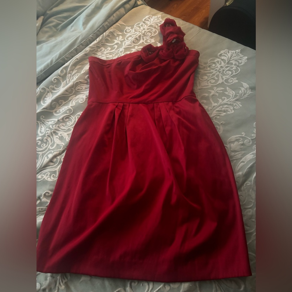 Bisou Bisou Red Cocktail Dress With Rose Embellishments